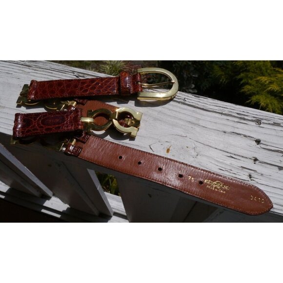 Beltrami Luxury Real Crocodile & Brass Belt Sz 75 Italy / US 30” Brown 3410 main image 4